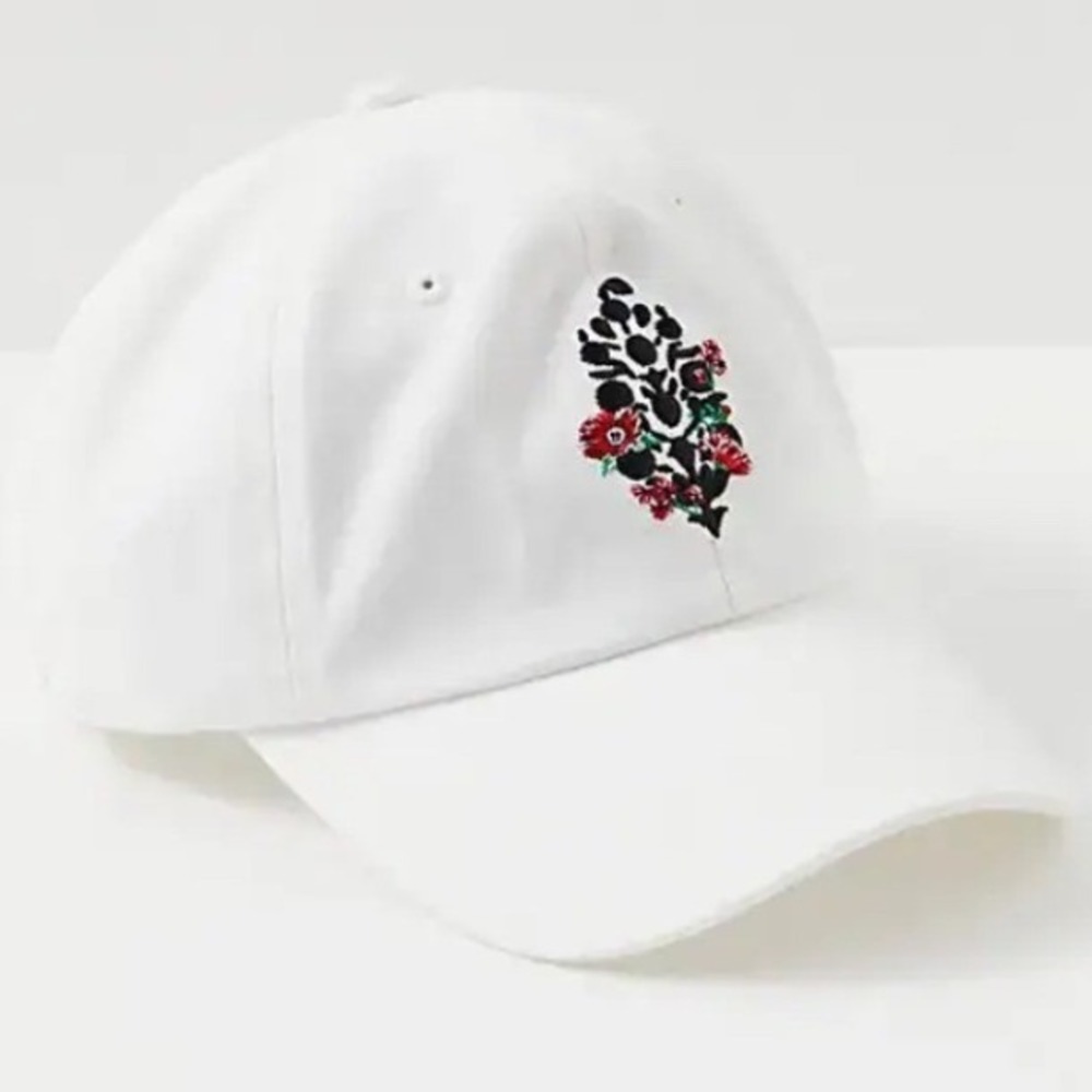Free People Blooming Buti Baseball Hat White Floral Embroidered Cap Adjustable